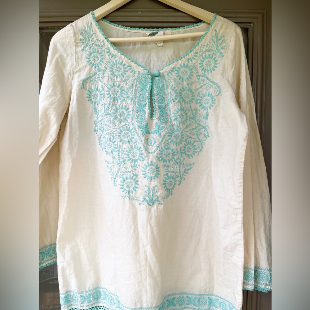 Nature cotton embroidered creamy blue blouse size M